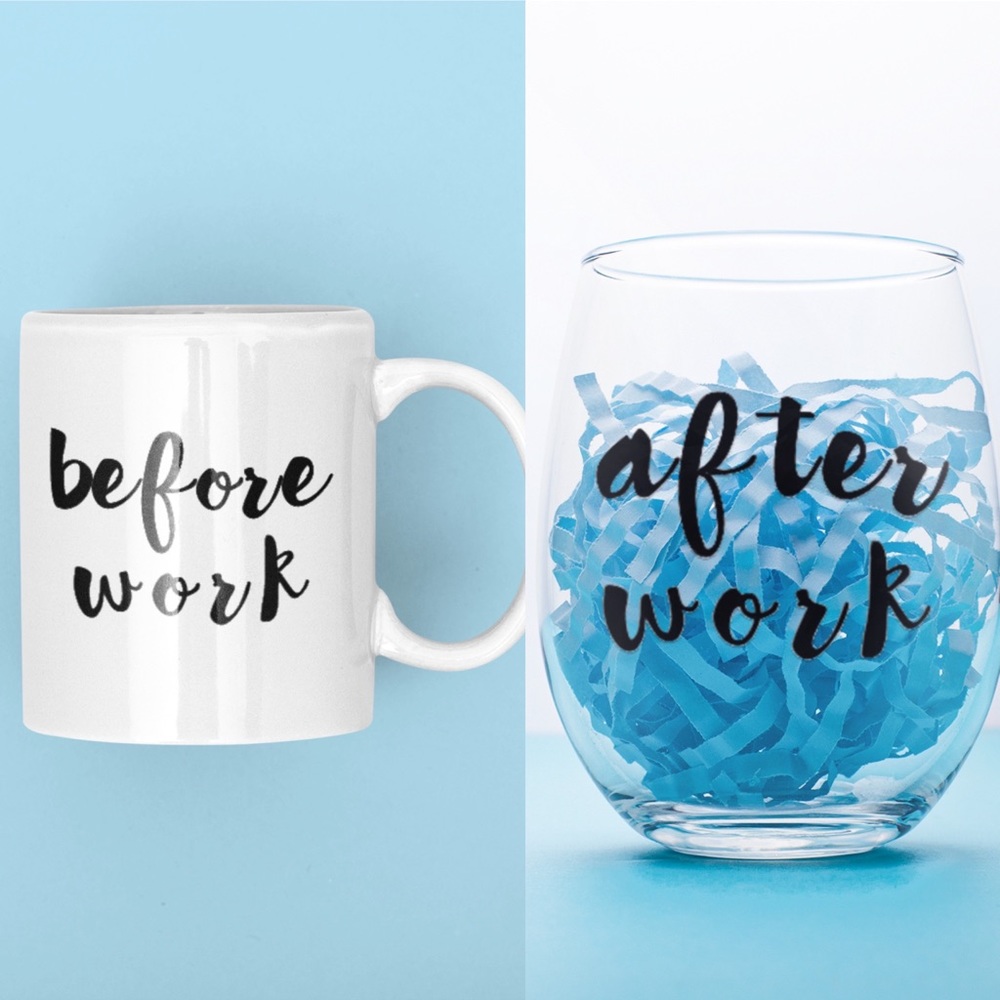 Before/After Work Mug and Wine Glass Set